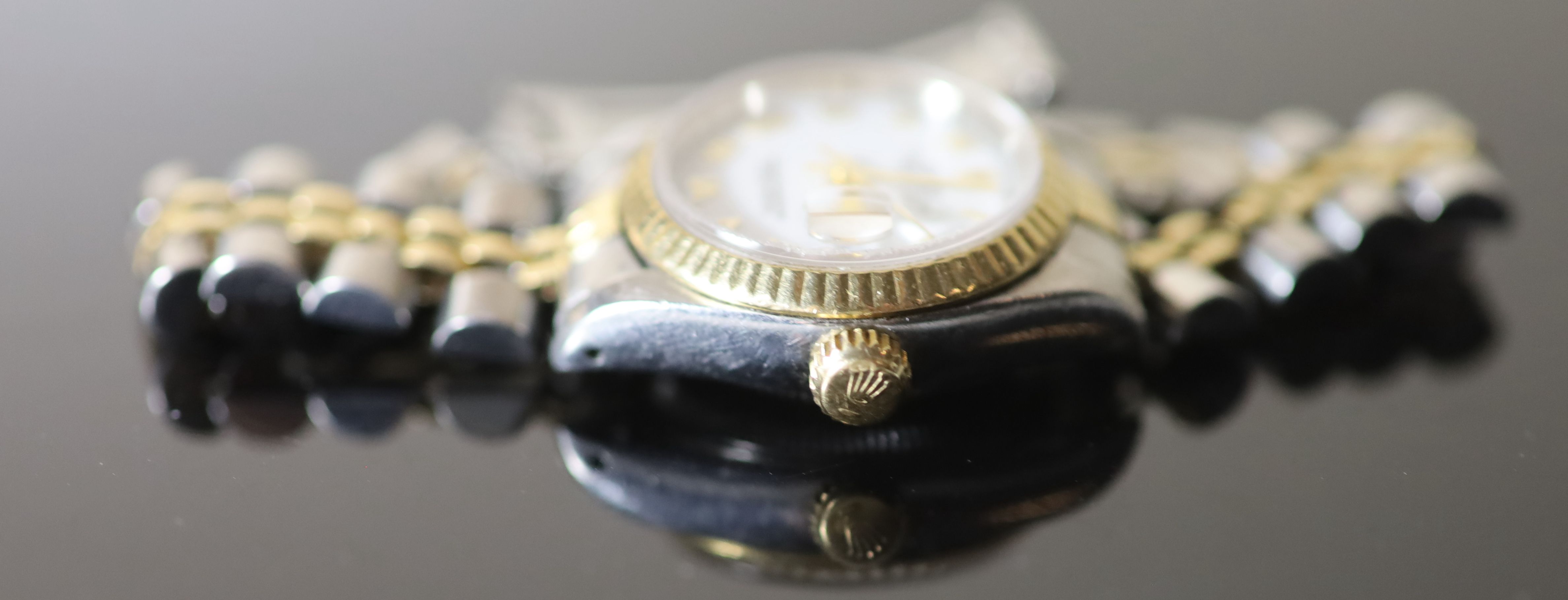 A ladys early 1990s steel and gold Rolex Oyster Perpetual Datejust wrist watch, on a steel and gold Rolex bracelet,